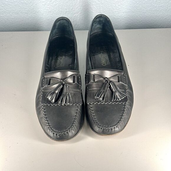 Salvatore Ferragamo Tassel Loafers Dress Shoes Mens 10 D Black Made in Italy main image 6